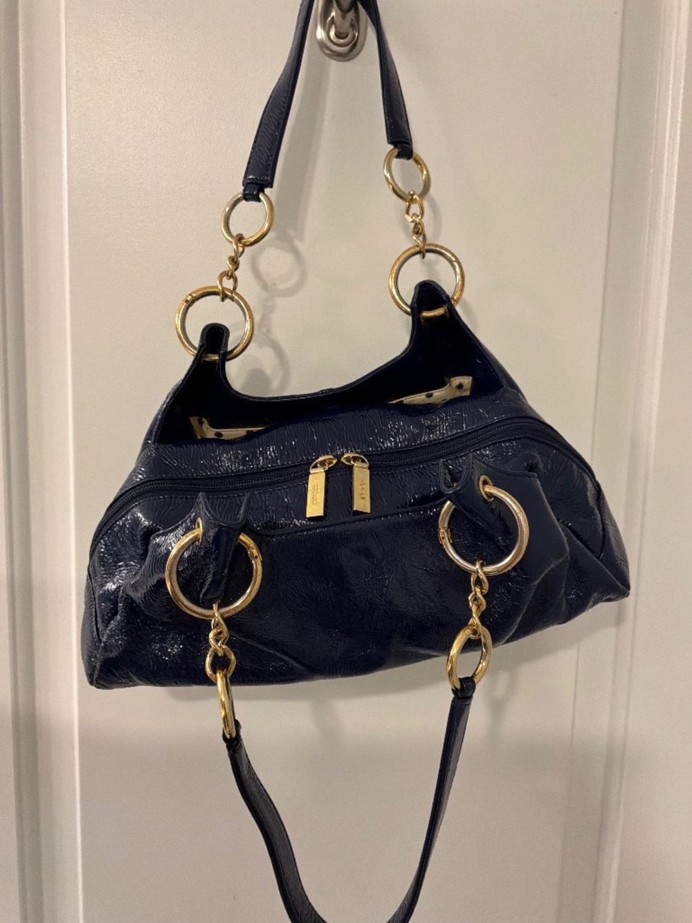 HOBO Y2K Blue Leather Shoulder Bag with Gold Accents EUC